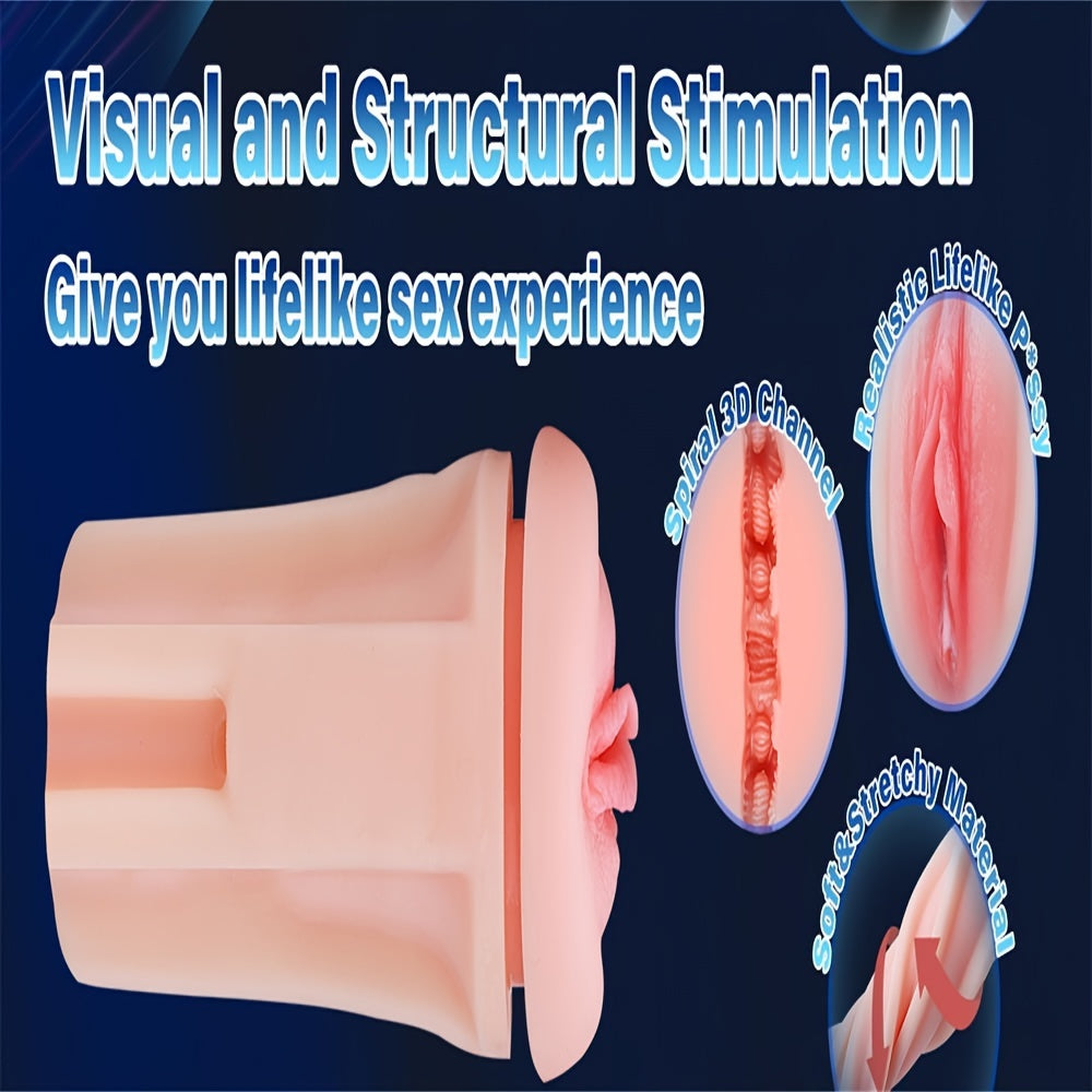 [Vibrating Male Masturbator] 1pc Realistic Textured Fleshy Vagina Male Masturbator | Squeezable Pocket Pussies with 10 Vibration, Masturbation Male Stroker Adult Toys Vibrator for Men Penis Training