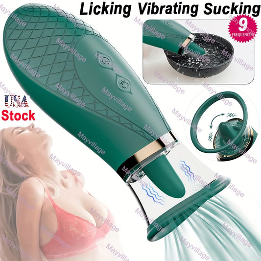 Clitoral Sucking Vibrator, 3 Sucking 9 Licking Modes Nipples Clit Sucker for Quick Orgasm, Female Clitoral Anus Vagina Massager, Realistic Tongue Vibrators Adult Toys for Women Couples, Green
