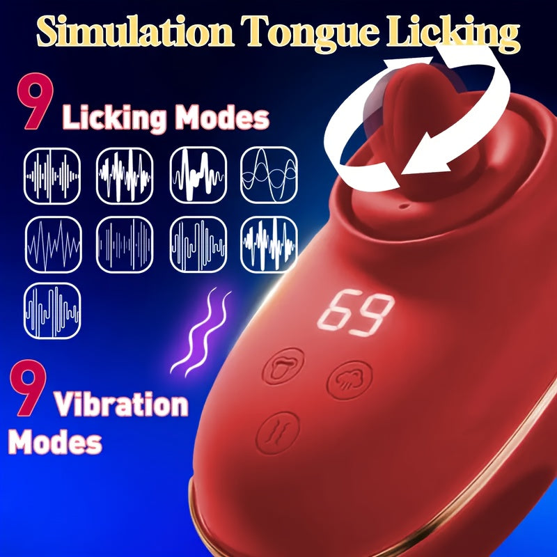 1pc Vibrator Adult Erotica, Female Erotica Vibrator, 3 Suction, 9 Tongue Licking Vibrating Adult Toys, Tongue Licking Clitoris Vagina G Spot, Instant Orgasm, Rose Erotica G Spot Vibrator, Adult Products