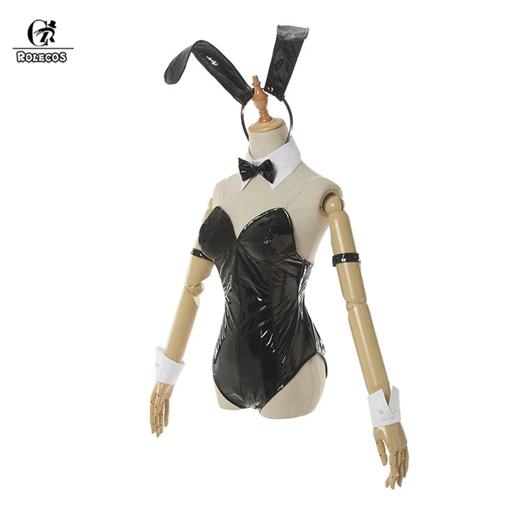ROLECOS Sakurajima Mai Anime Cosplay Costume Women Sexy Costume Bunny Girl Cosplay Wigs Shiny Leather Jumpsuit Party Bodysuit