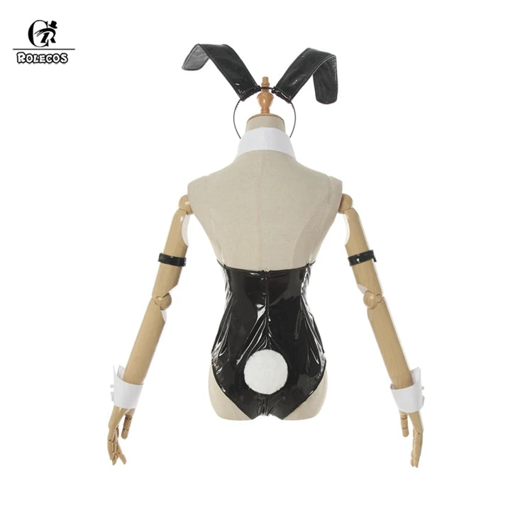 ROLECOS Sakurajima Mai Anime Cosplay Costume Women Sexy Costume Bunny Girl Cosplay Wigs Shiny Leather Jumpsuit Party Bodysuit