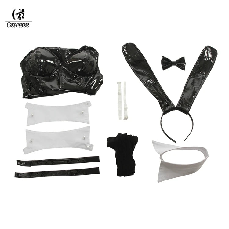 ROLECOS Sakurajima Mai Anime Cosplay Costume Women Sexy Costume Bunny Girl Cosplay Wigs Shiny Leather Jumpsuit Party Bodysuit