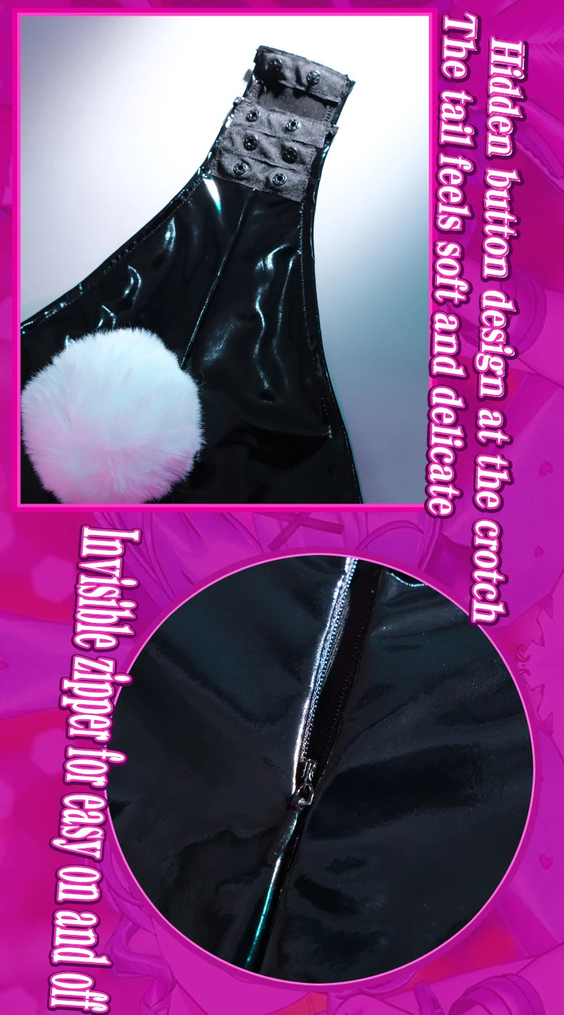 ROLECOS Rabbit Hole Bunny Girl Costume Valentine's Day Women Elastic Leather Fabric Sexy Cosplay Bunny Suit Black Jumpsuits