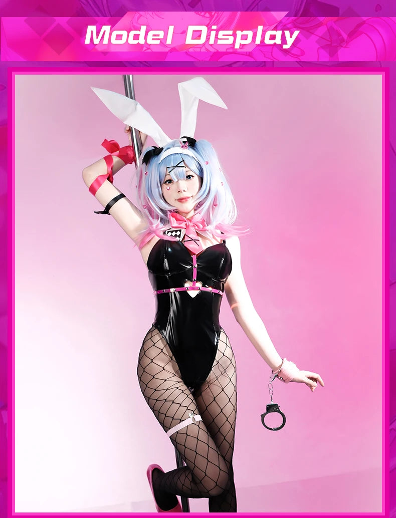 ROLECOS Rabbit Hole Bunny Girl Costume Valentine's Day Women Elastic Leather Fabric Sexy Cosplay Bunny Suit Black Jumpsuits