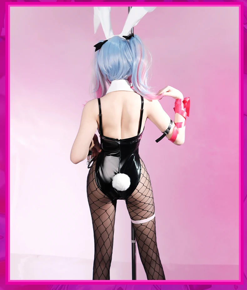 ROLECOS Rabbit Hole Bunny Girl Costume Valentine's Day Women Elastic Leather Fabric Sexy Cosplay Bunny Suit Black Jumpsuits