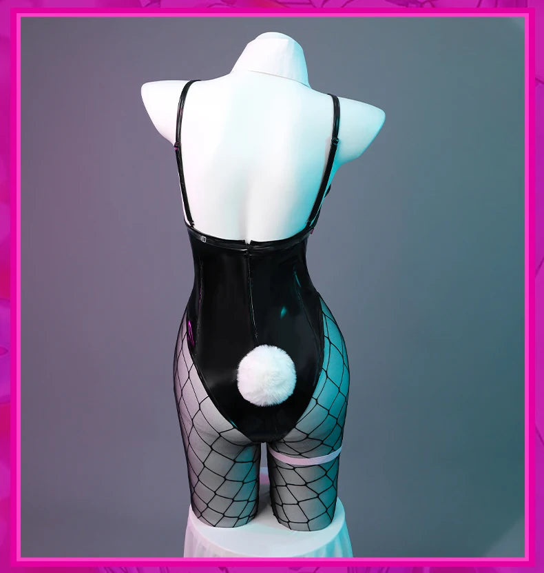 ROLECOS Rabbit Hole Bunny Girl Costume Valentine's Day Women Elastic Leather Fabric Sexy Cosplay Bunny Suit Black Jumpsuits