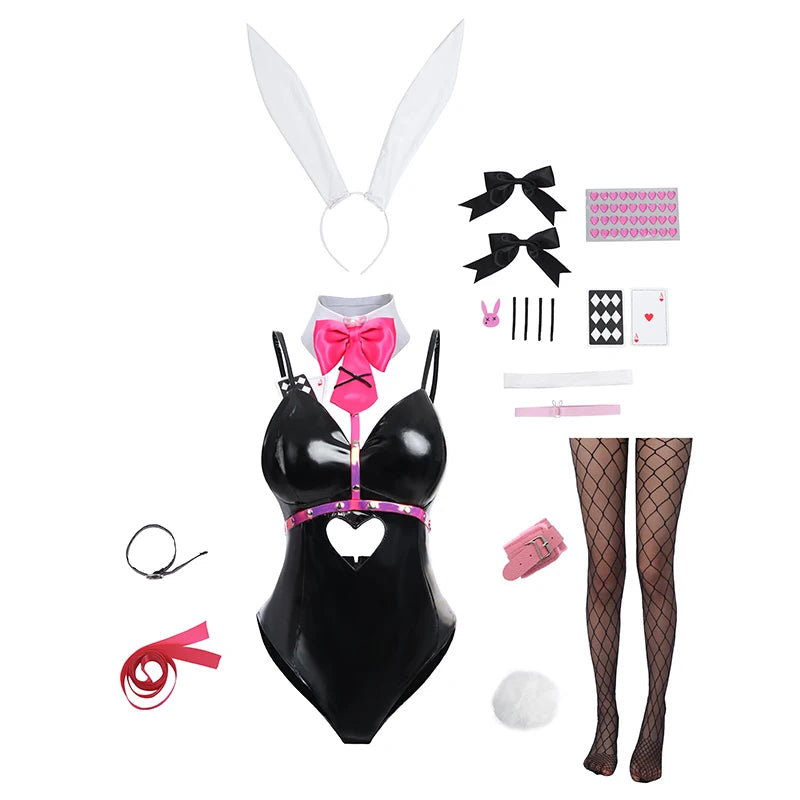 ROLECOS Rabbit Hole Bunny Girl Costume Valentine's Day Women Elastic Leather Fabric Sexy Cosplay Bunny Suit Black Jumpsuits