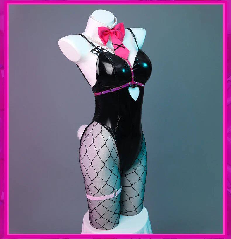 ROLECOS Rabbit Hole Bunny Girl Costume Valentine's Day Women Elastic Leather Fabric Sexy Cosplay Bunny Suit Black Jumpsuits