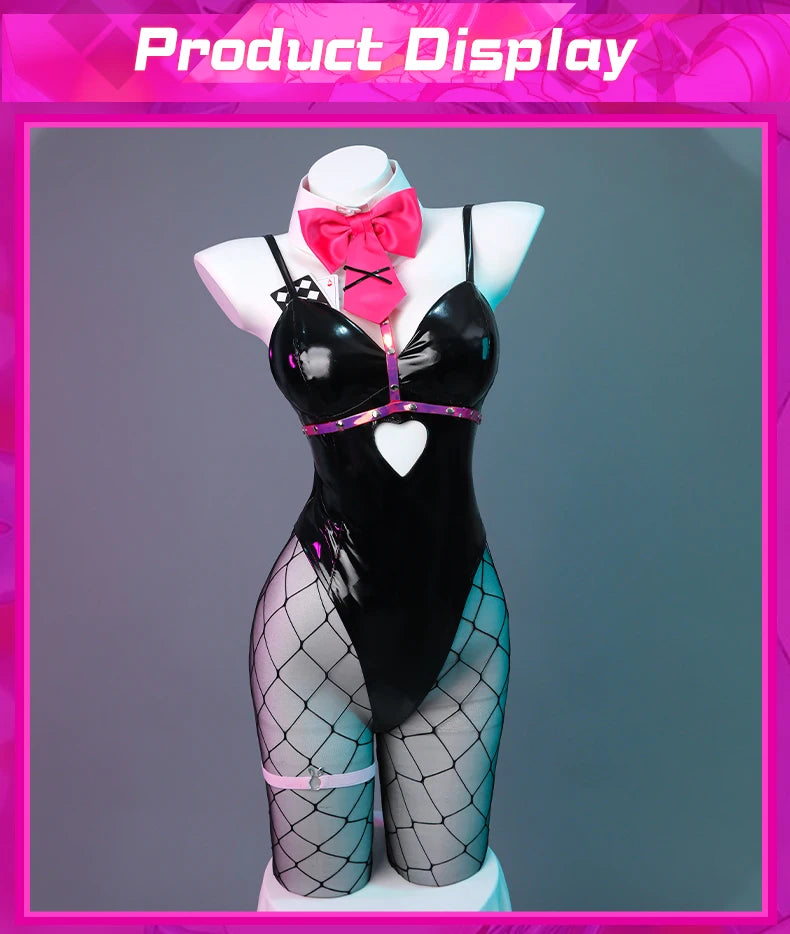 ROLECOS Rabbit Hole Bunny Girl Costume Valentine's Day Women Elastic Leather Fabric Sexy Cosplay Bunny Suit Black Jumpsuits