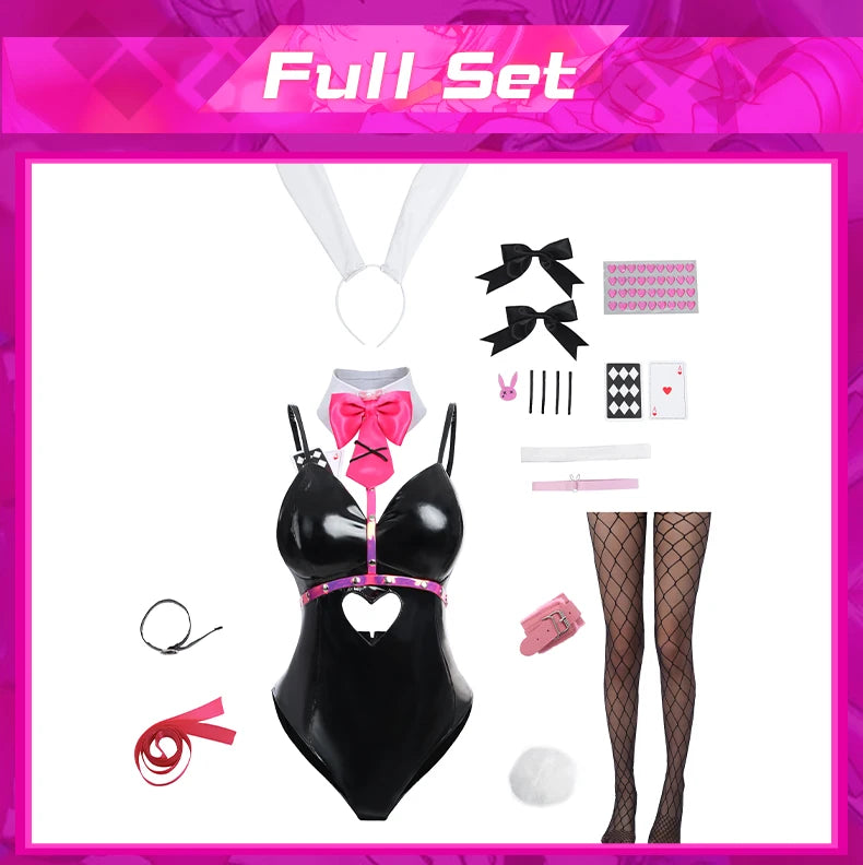ROLECOS Rabbit Hole Bunny Girl Costume Valentine's Day Women Elastic Leather Fabric Sexy Cosplay Bunny Suit Black Jumpsuits
