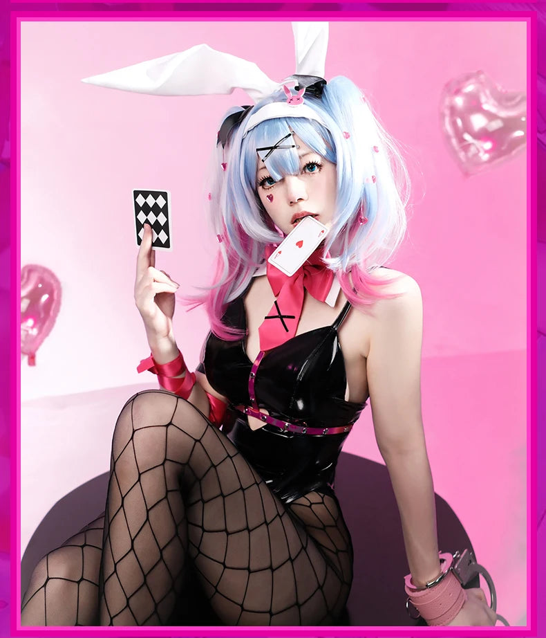 ROLECOS Rabbit Hole Bunny Girl Costume Valentine's Day Women Elastic Leather Fabric Sexy Cosplay Bunny Suit Black Jumpsuits