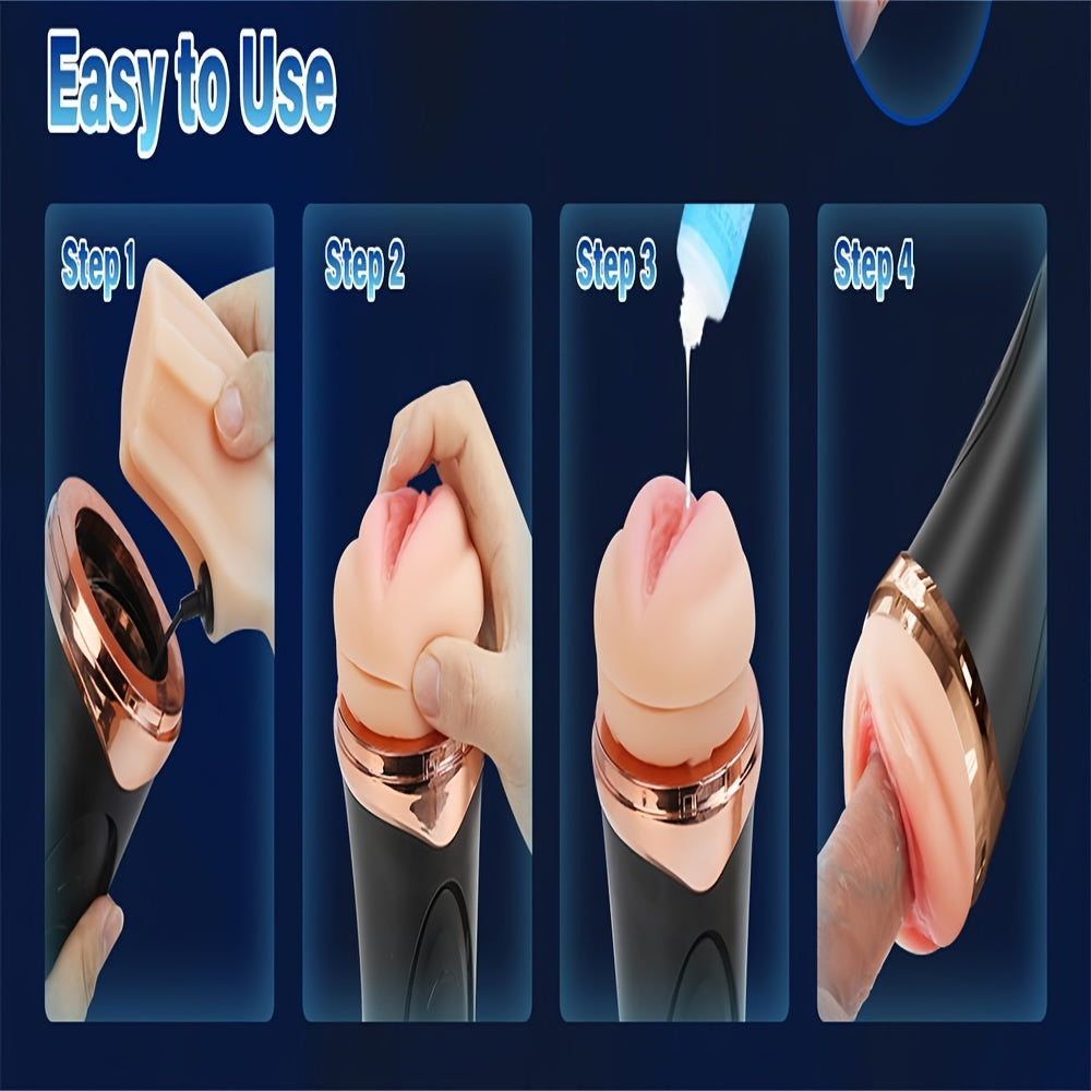 [Vibrating Male Masturbator] 1pc Realistic Textured Fleshy Vagina Male Masturbator | Squeezable Pocket Pussies with 10 Vibration, Masturbation Male Stroker Adult Toys Vibrator for Men Penis Training